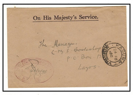 NIGERIA - 1948 use of OHMS cover to Lagos cancelled KADUNA/NIGERIA.
