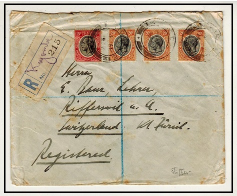 TANGANYIKA - 1932 75c rate registered cover to Switzerland used at KIGOMBE.