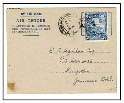 GRENADA - 1948 (circa) 2 1/2d rate use of locally produced AIR LETTER to Jamaica.