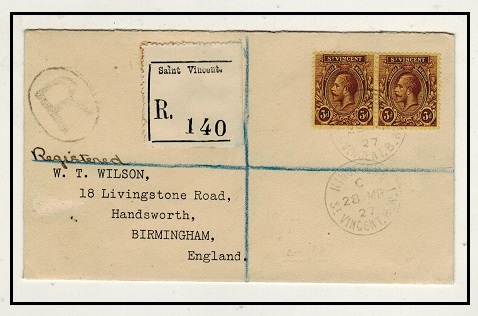 ST.VINCENT - 1927 6d rate registered 