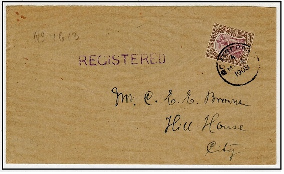 MONTSERRAT - 1908 6d rate registered cover to Hill House.