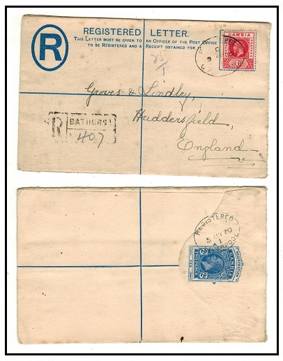 GAMBIA - 1912 2d ultramarine uprated RPSE to UK.  H&G 2a.
