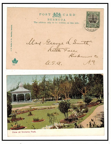 BERMUDA - 1908 1/2d rate postcard use to USA used at HAMILTON.