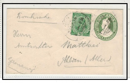 INDIA - 1913 1/2a yellow green PSE uprated to Germany used at DEH.  H&G 9.