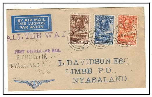 BECHUANALAND - 1934 first flight cover to Limbe in Nyasaland.
