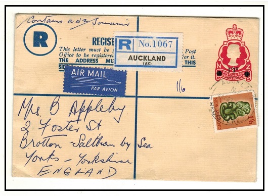 NEW ZEALAND - 1962 1/3d on 1/- rose RPSE uprated to UK used at AUCKLAND.  H&G 35.