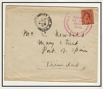 ST.VINCENT - 1913 1 1/2d rate maritime cover to Trinidad.