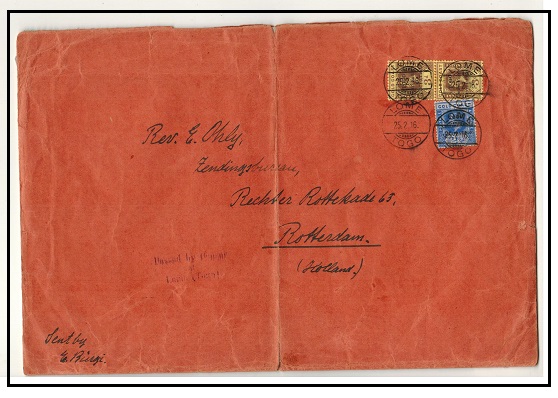 TOGO - 1916 8 1/2d rated registered censor cover to Holland used at LOME.