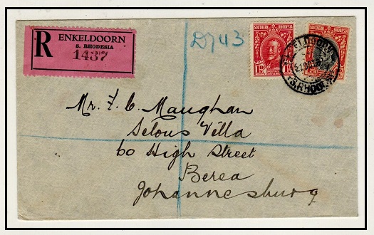 SOUTHERN RHODESIA - 1931 5d rate registered cover to Johannesburg used at ENKELDOORN.