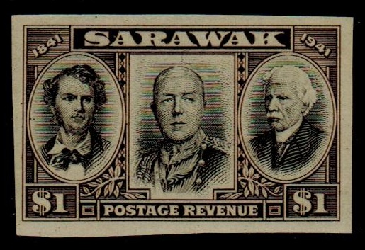 SARAWAK - 1946 $1 IMPERFORATE PLATE PROOF.