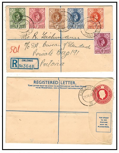 SWAZILAND - 1938 4d red RPSE to Pretoria used at EMLEMBE.  H&G 5.