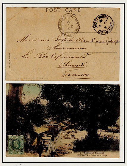SIERRA LEONE - 1912 1/2d rate postcard use to France used at WATERLOO/SIERRA LEONE.