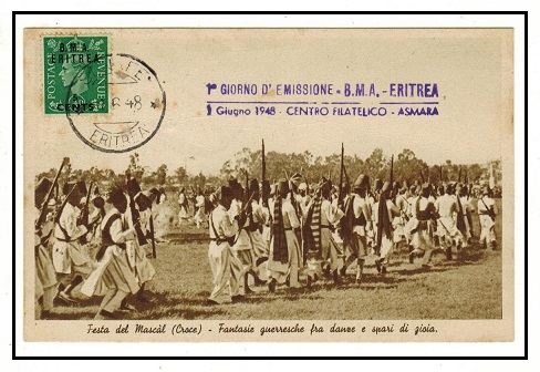 B.O.F.I.C. (Eritrea) - 1948 5c on 1/2d rate postcard use cancelled SENAFE/ERITREA.