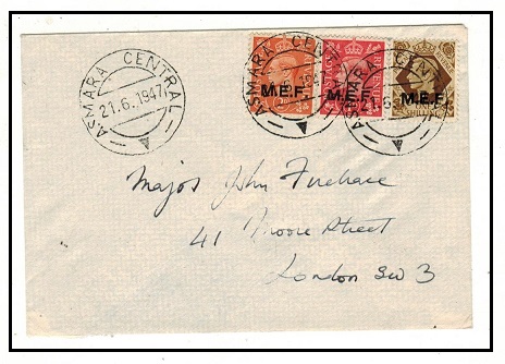 B.O.F.I.C. (Eritrea) - 1947 1/3d rate cover to UK used at ASMARA CENTRAL.