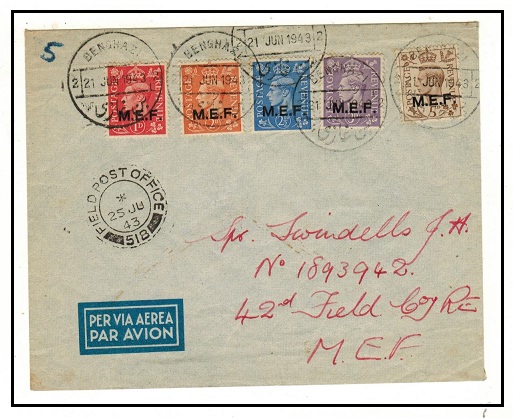 B.O.F.I.C. (Cyrenaica) - 1943 1d-5d used on cover at BEGHAZI/2 with FPO/518 arrival cds.