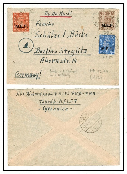 B.O.F.I.C. (Cyrenaica) - 1949 9 1/2d rate cover to Germany from the Internment camp at Tobruk.