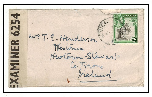 JAMAICA - 1940 2d rate censored cover to Ireland used at MONEAGUE.
