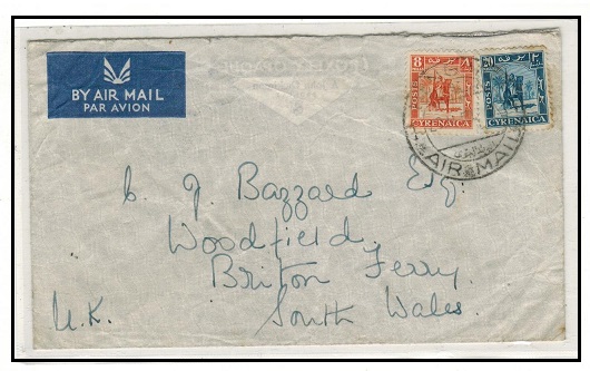 B.O.F.I.C. (Cyrenaica Emirate) - 1950 28m rate cover to UK used at BENGHAZI/AIR MAIL.