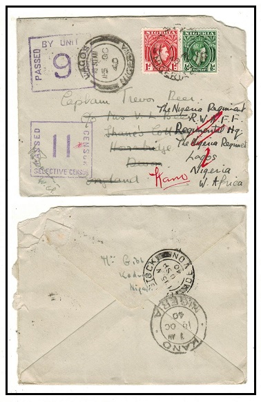 NIGERIA - 1940 1 1/2d rate cover to UK with 