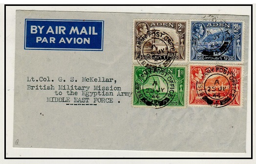 ADEN - 1944 multi franked cover cancelled by BASE ARMY POST OFFICE/4 cancels.