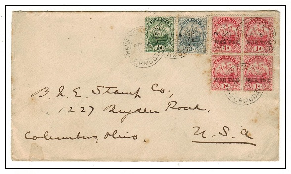 BERMUDA - 1920 2 1/2d rate cover to USA with 1d 