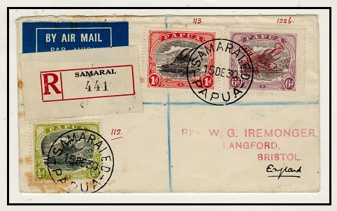 PAPUA - 1930 registered cover to UK used at SAMARAI.