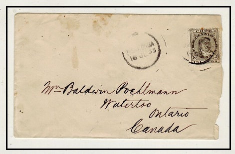 COOK ISLAND - 1895 5d rate cover to Canada (scarce) used at RAROTONGA.