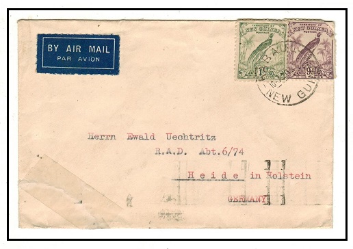 NEW GUINEA - 1939 1/9d rate cover to Germany used at RABAUL.