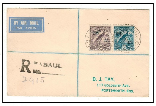 NEW GUINEA - 1932 1/- rate registered cover to UK used at RABAUL.