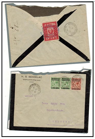 MOROCCO AGENCIES - 1919 registered mourning cover to Mazagan from Tetuan with French patriotic label