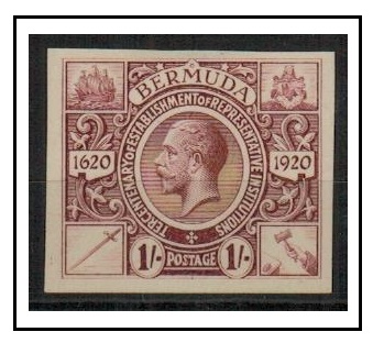 BERMUDA - 1921 1/- IMPERFORATE PLATE PROOF printed in claret.