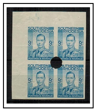 SOUTHERN RHODESIA - 1937 9d pale blue IMPERFORATE PLATE PROOF block of four.  SG 46.