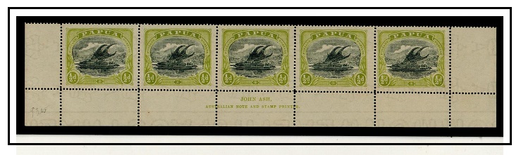 PAPUA - 1916 1/2d myrtle and pale olive green JOHN ASH mint imprint strip of 5.  SG 93a.