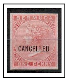 BERMUDA - 1865 1d rose-red IMPERFORATE PLATE PROOF struck CANCELLED in black.