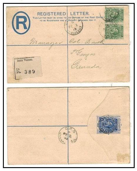 ST.VINCENT - 1913 2d ultramarine RPSE to Grenada used at KINGSTOWN.  H&G 3.