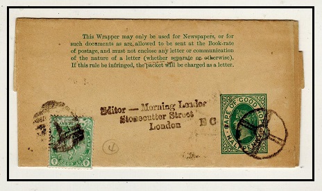 CAPE OF GOOD HOPE - 1892 1/2d green postal stationery wrapper uprated to UK.  H&G 5.