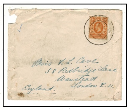 K.U.T. - 1920 10c rate (tatty-faults) cover to UK used at KERICHO.