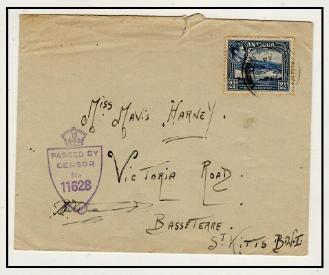 ANTIGUA - 1944 2 1/2d rate censored cover to St.Kitts.