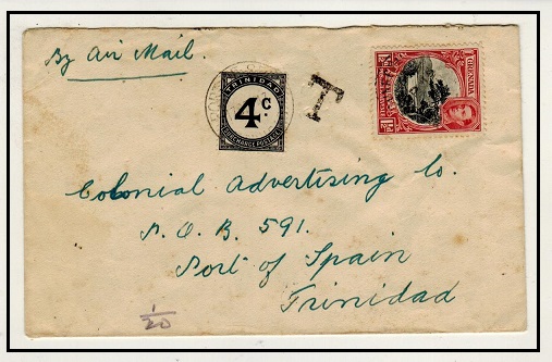 TRINIDAD AND TOBAGO - 1947 inward underpaid cover from Grenada with 4c black postage due added.