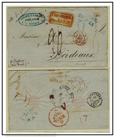 MAURITIUS - 1847 outer wrapper to France struck 