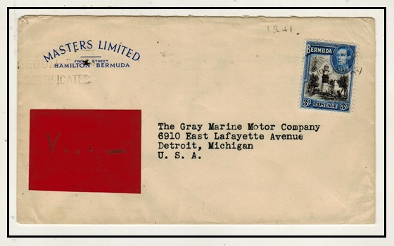BERMUDA - 1941 3d rate cover to USA used at WARWICK WEAST with 