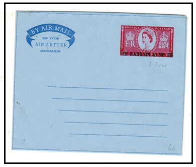 BAHRAIN - 1957 40np on 6d red on blue postal stationery air letter unused.  H&G 7.