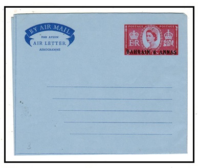 BAHRAIN - 1954 6a on 6d red on blue postal stationery air letter unused.  H&G 3.