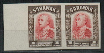 SARAWAK - 1934 $1 IMPERFORATE PLATE PROOF pair.