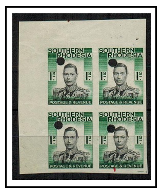 SOUTHERN RHODESIA - 1937 1/- IMPERFORATE PLATE PROOF block of four.