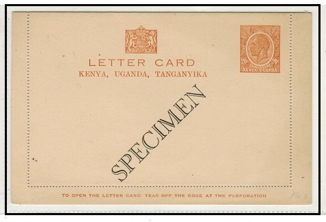K.U.T. - 1935 20c orange postal stationery letter card unused SPECIMEN. H&G 1.