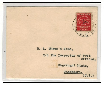 INDIA - 1943  1/2a on 8a brown red surcharge on local cover used at CHARKHARI STATE.