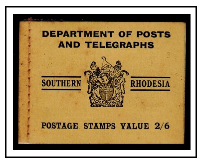 SOUTHERN RHODESIA - 1938 2/6d BOOKLET with postal rates on inside cover.  SG SB4.