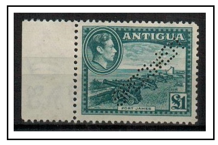 ANTIGUA - 1948 £1 slate green U/M PERFORATED SPECIMEN example.  SG 109.
