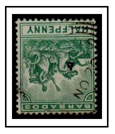 BARBADOS - 1892 1/2d dull green fine used showing WATERMARK INVERTED.  SG 106w.